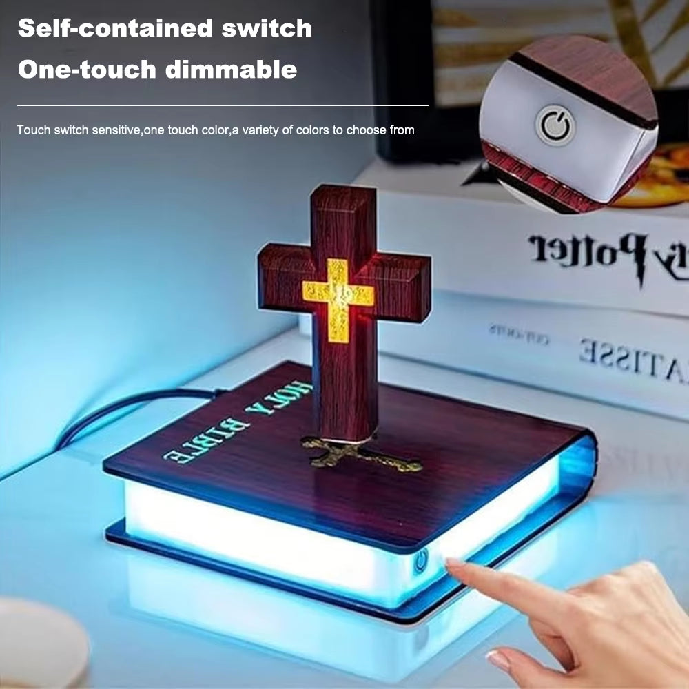 Magnetic Levitation Atmosphere Lamp, Magnetic Levitation Anti-Gravity Black Technology Decoration (Book Base + Color + Cross)