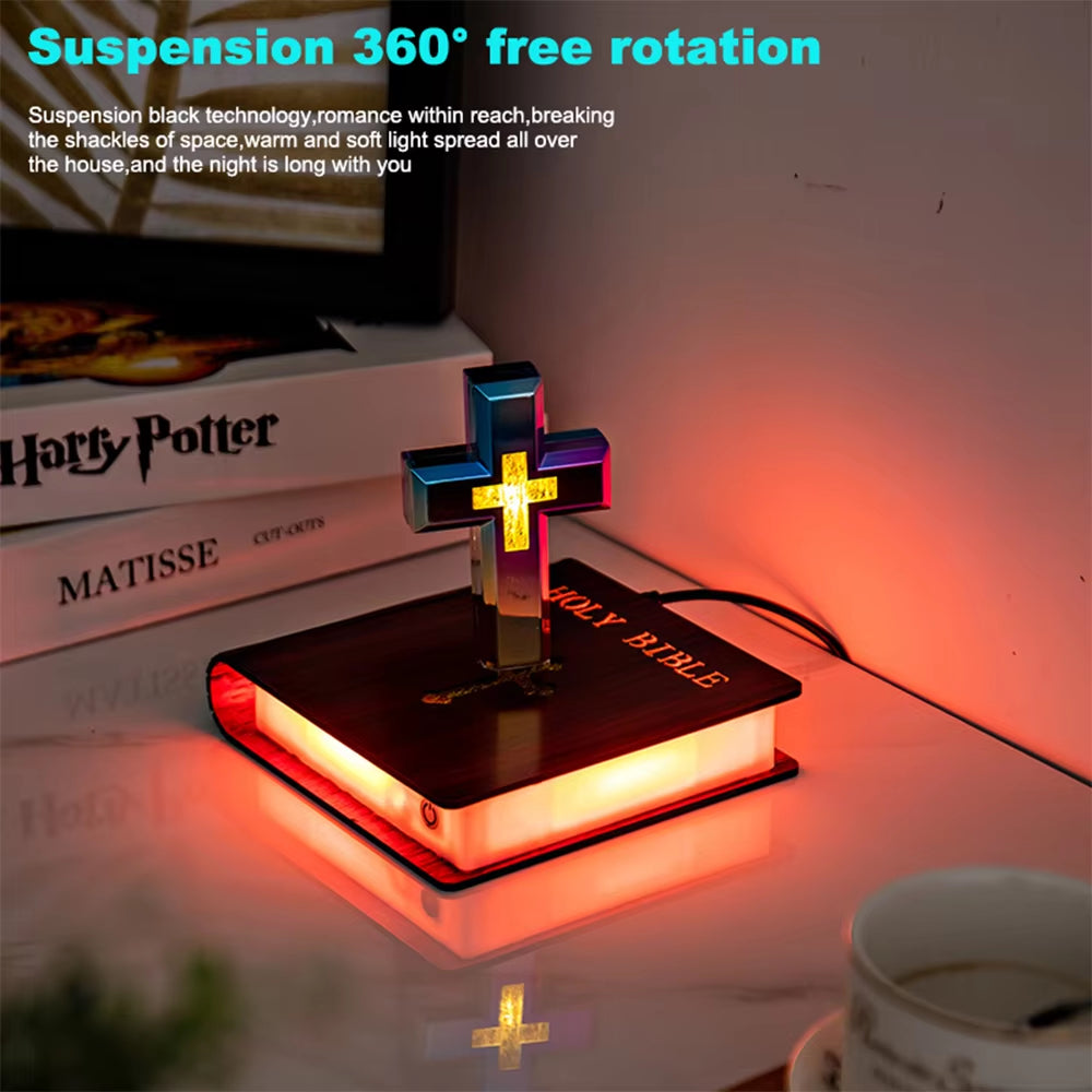 Magnetic Levitation Atmosphere Lamp, Magnetic Levitation Anti-Gravity Black Technology Decoration (Book Base + Color + Cross)