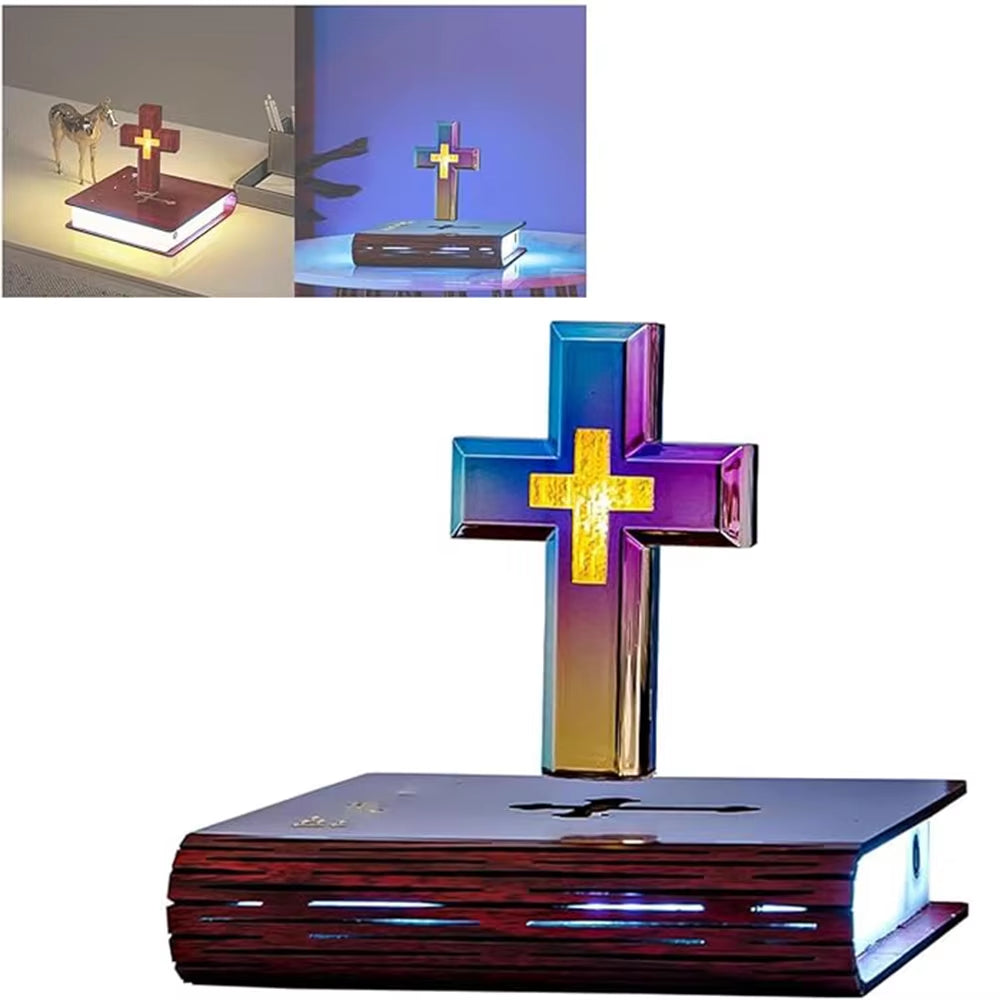 Magnetic Levitation Atmosphere Lamp, Magnetic Levitation Anti-Gravity Black Technology Decoration (Book Base + Color + Cross)