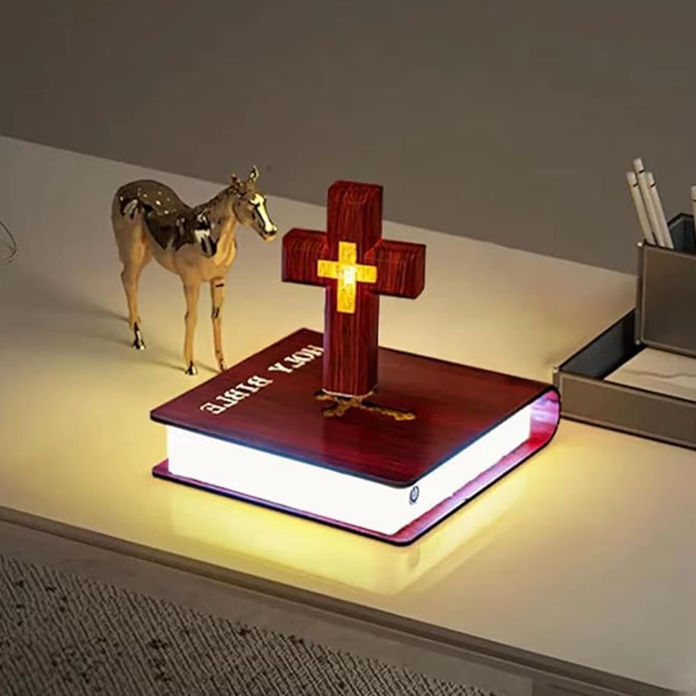 Magnetic Levitation Atmosphere Lamp, Magnetic Levitation Anti-Gravity Black Technology Decoration (Book Base + Color + Cross)