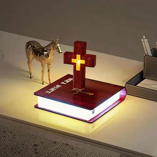 Magnetic Levitation Atmosphere Lamp, Magnetic Levitation Anti-Gravity Black Technology Decoration (Book Base + Color + Cross)